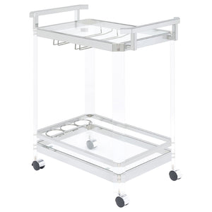 English Elm Kempton Acrylic and Chrome Rolling Bar Cart with Tempered Glass Shelves for Glam Interiors B062P519848