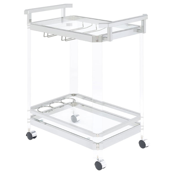English Elm Kempton Acrylic and Chrome Rolling Bar Cart with Tempered Glass Shelves for Glam Interiors B062P519848