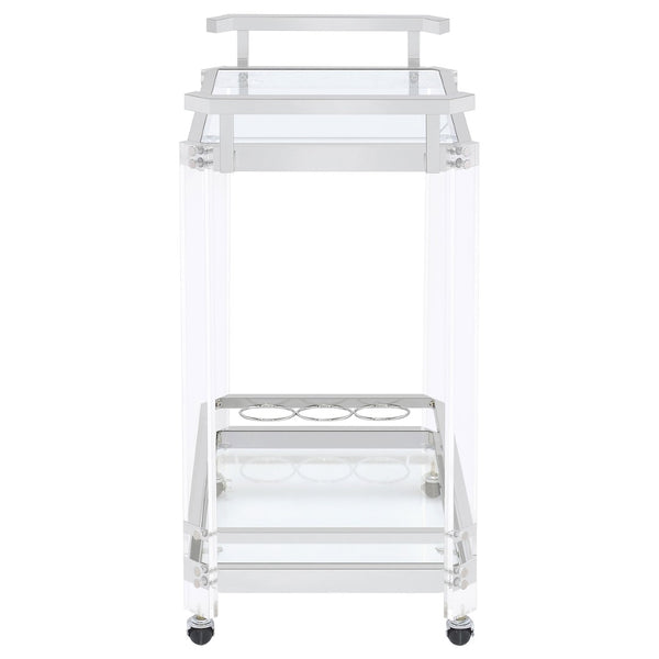 English Elm Kempton Acrylic and Chrome Rolling Bar Cart with Tempered Glass Shelves for Glam Interiors B062P519848