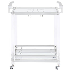 English Elm Kempton Acrylic and Chrome Rolling Bar Cart with Tempered Glass Shelves for Glam Interiors B062P519848