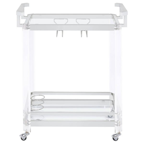 English Elm Kempton Acrylic and Chrome Rolling Bar Cart with Tempered Glass Shelves for Glam Interiors B062P519848