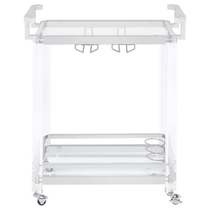 English Elm Kempton Acrylic and Chrome Rolling Bar Cart with Tempered Glass Shelves for Glam Interiors B062P519848