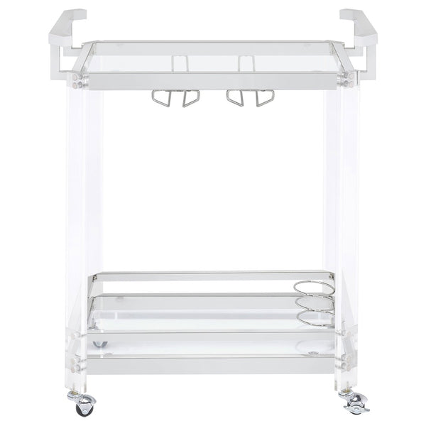 English Elm Kempton Acrylic and Chrome Rolling Bar Cart with Tempered Glass Shelves for Glam Interiors B062P519848