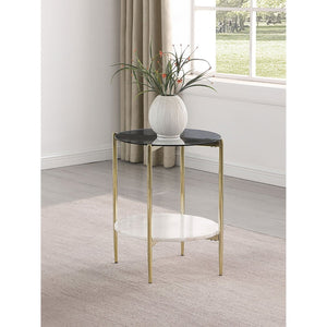 English Elm Jackel Two Tier Round End Table Gold Chrome Frame Marble Shelf Modern Glam B062P519867