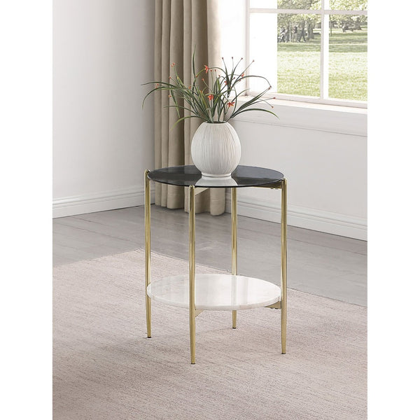 English Elm Jackel Two Tier Round End Table Gold Chrome Frame Marble Shelf Modern Glam B062P519867
