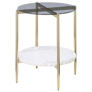 English Elm Jackel Two Tier Round End Table Gold Chrome Frame Marble Shelf Modern Glam B062P519867