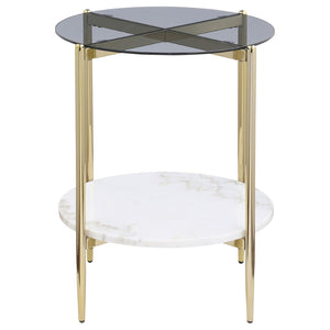 English Elm Jackel Two Tier Round End Table Gold Chrome Frame Marble Shelf Modern Glam B062P519867