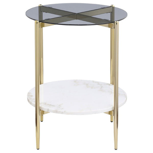 English Elm Jackel Two Tier Round End Table Gold Chrome Frame Marble Shelf Modern Glam B062P519867