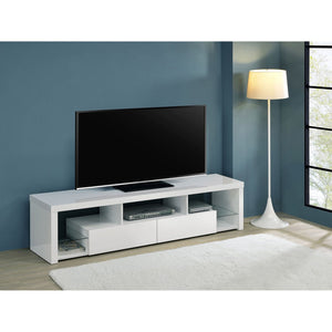 English Elm Lance High Gloss White TV Stand with Soft Close Drawers and Glass Shelves B062P519873