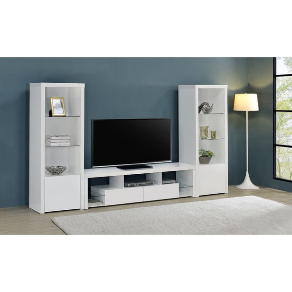 English Elm Lance High Gloss White TV Stand with Soft Close Drawers and Glass Shelves B062P519873