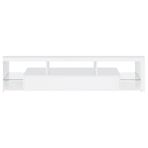 English Elm Lance High Gloss White TV Stand with Soft Close Drawers and Glass Shelves B062P519873