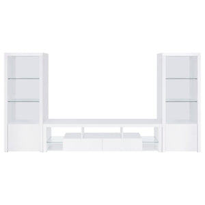 English Elm Lance Tall Media Tower with Glass Shelves and High Gloss White Lacquer Finish B062P519874