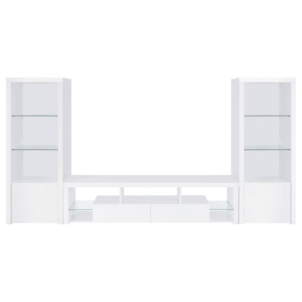 English Elm Lance Tall Media Tower with Glass Shelves and High Gloss White Lacquer Finish B062P519874