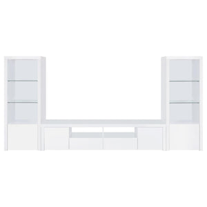 English Elm Lance Tall Media Tower with Glass Shelves and High Gloss White Lacquer Finish B062P519874