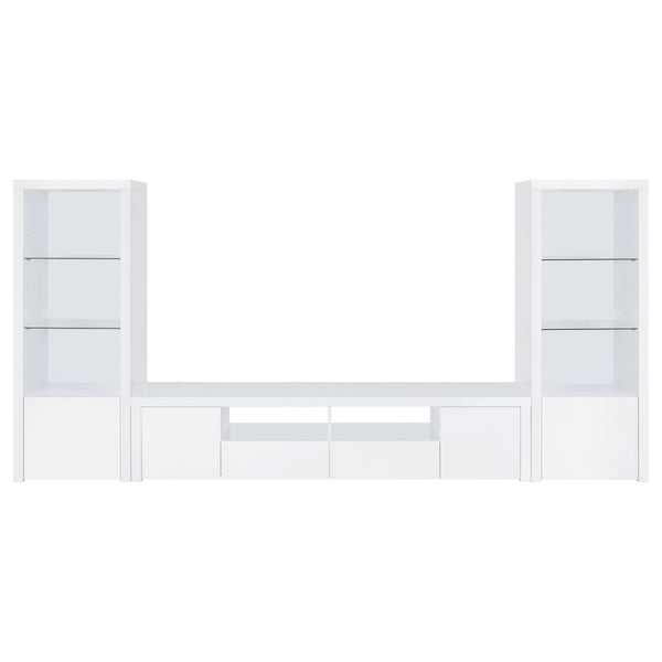 English Elm Lance Tall Media Tower with Glass Shelves and High Gloss White Lacquer Finish B062P519874