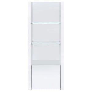 English Elm Lance Tall Media Tower with Glass Shelves and High Gloss White Lacquer Finish B062P519874