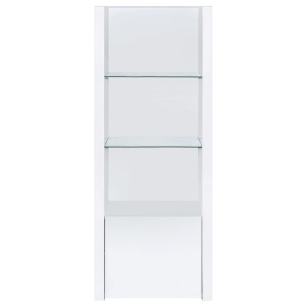 English Elm Lance Tall Media Tower with Glass Shelves and High Gloss White Lacquer Finish B062P519874