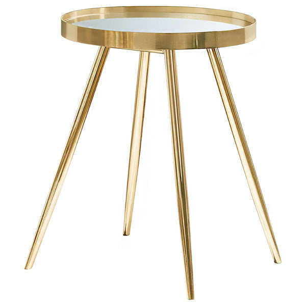 English Elm Lymon Polished Gold Metal End Table with Mirrored Glass Top for Glam Living Rooms B062P519876