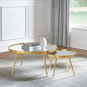 English Elm Lymon Mirrored Glass Nesting Coffee Tables with Gold Electroplated Splayed Legs Glam Set B062P519877