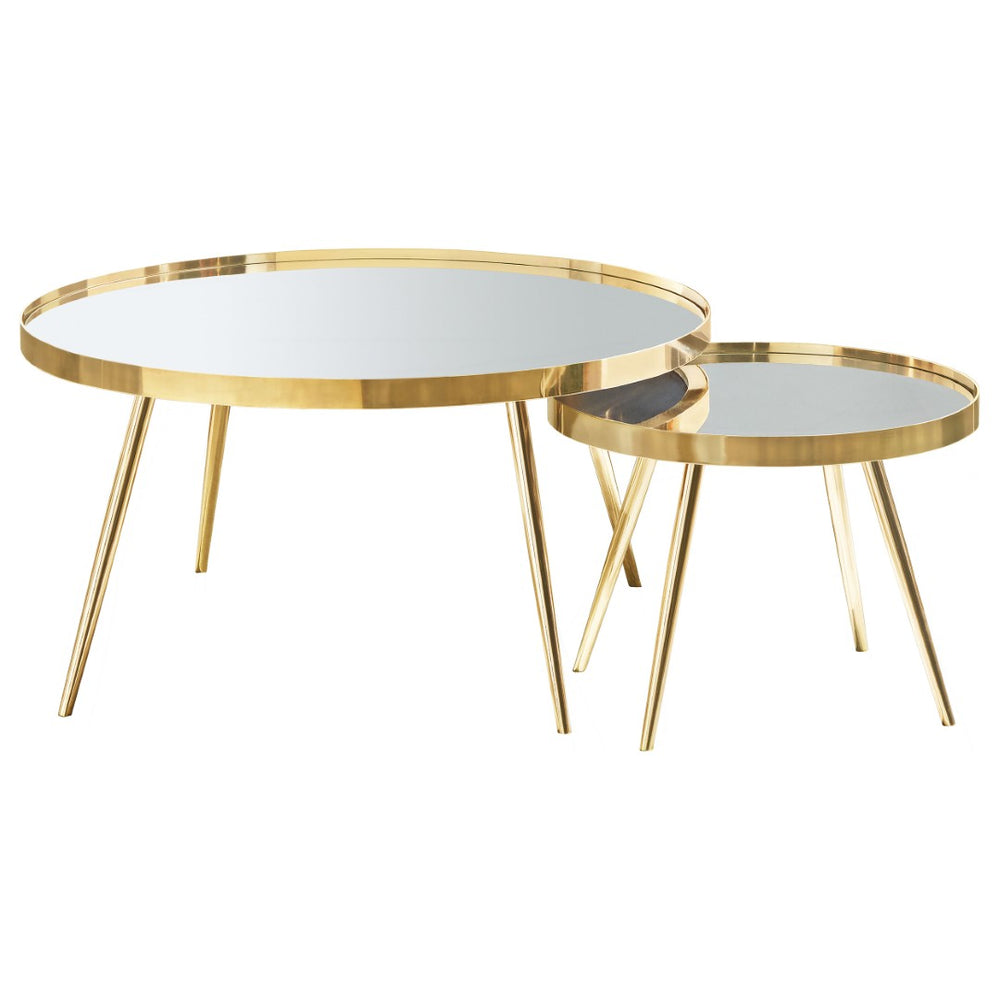 English Elm Lymon Mirrored Glass Nesting Coffee Tables with Gold Electroplated Splayed Legs Glam Set B062P519877