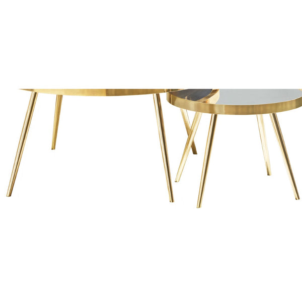 English Elm Lymon Mirrored Glass Nesting Coffee Tables with Gold Electroplated Splayed Legs Glam Set B062P519877