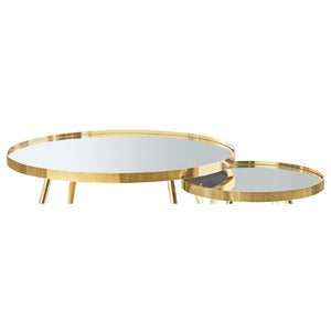English Elm Lymon Mirrored Glass Nesting Coffee Tables with Gold Electroplated Splayed Legs Glam Set B062P519877