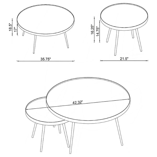 English Elm Lymon Mirrored Glass Nesting Coffee Tables with Gold Electroplated Splayed Legs Glam Set B062P519877