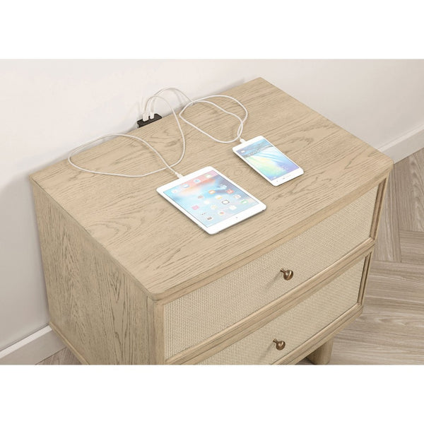 English Elm Kimpton Oak Veneer 2-drawer Nightstand with Brass Hardware and Usb Charging Ports B062P519883
