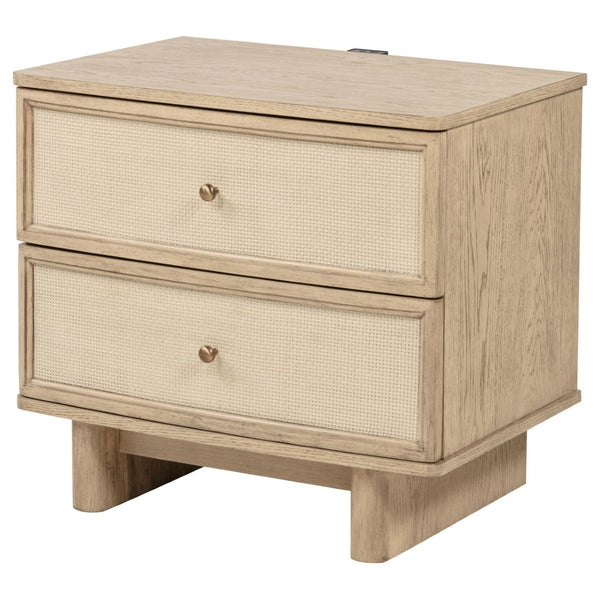 English Elm Kimpton Oak Veneer 2-drawer Nightstand with Brass Hardware and Usb Charging Ports B062P519883