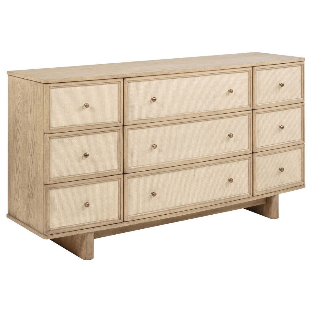 English Elm Kimpton Nine Drawer Dresser Oak Veneer Antique Brass Knobs Coastal Bedroom Storage B062P519886