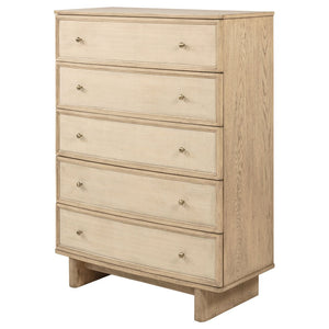 English Elm Kimpton Tall Five Drawer Chest with Antique Brass Knobs in Coastal Beige Oak Finish B062P519887