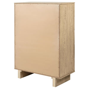 English Elm Kimpton Tall Five Drawer Chest with Antique Brass Knobs in Coastal Beige Oak Finish B062P519887