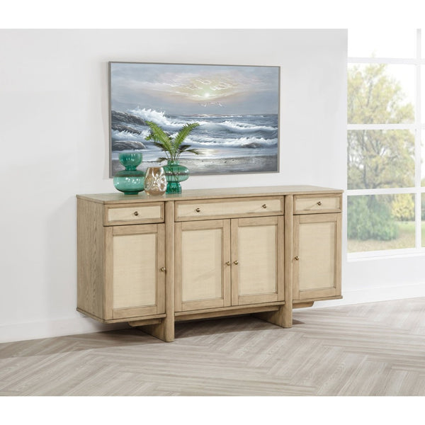 English Elm Kimpton Handcrafted Woven Cane Buffet with Antique Brass Knobs for Dining Rooms B062P519917