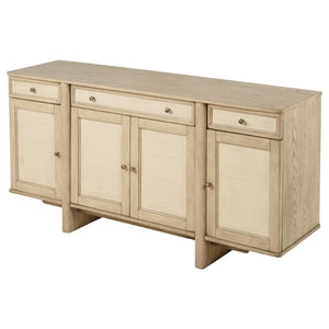 English Elm Kimpton Handcrafted Woven Cane Buffet with Antique Brass Knobs for Dining Rooms B062P519917