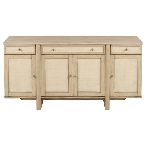 English Elm Kimpton Handcrafted Woven Cane Buffet with Antique Brass Knobs for Dining Rooms B062P519917