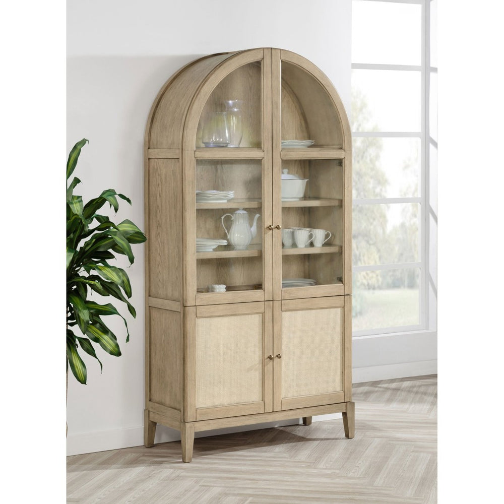 English Elm Kimpton Arched Oak Cane Display Cabinet with Led Lit Glass Shelves for Living Rooms B062P519918