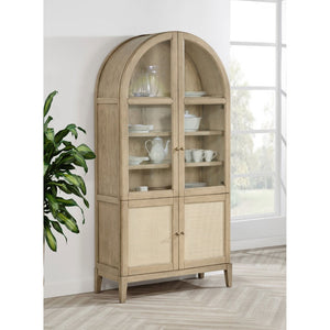 English Elm Kimpton Arched Oak Cane Display Cabinet with Led Lit Glass Shelves for Living Rooms B062P519918
