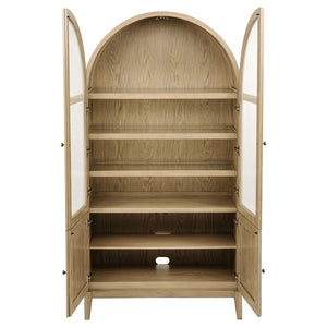 English Elm Kimpton Arched Oak Cane Display Cabinet with Led Lit Glass Shelves for Living Rooms B062P519918