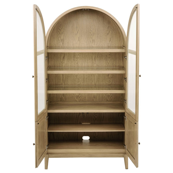 English Elm Kimpton Arched Oak Cane Display Cabinet with Led Lit Glass Shelves for Living Rooms B062P519918