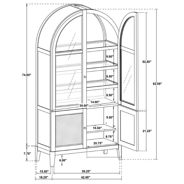 English Elm Kimpton Arched Oak Cane Display Cabinet with Led Lit Glass Shelves for Living Rooms B062P519918