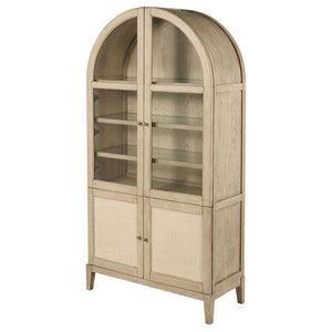 English Elm Kimpton Arched Oak Cane Display Cabinet with Led Lit Glass Shelves for Living Rooms B062P519918
