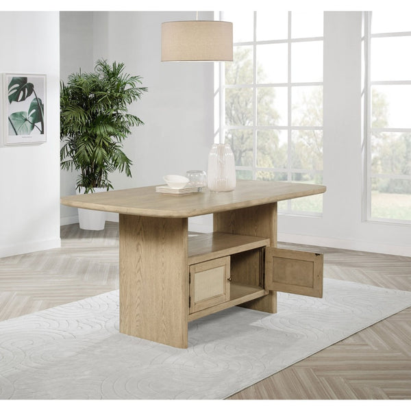 English Elm Kimpton Oak Veneer Counter Dining Table with Woven Cabinet Doors and Open Shelf B062P519919
