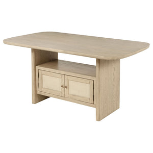 English Elm Kimpton Oak Veneer Counter Dining Table with Woven Cabinet Doors and Open Shelf B062P519919