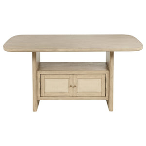 English Elm Kimpton Oak Veneer Counter Dining Table with Woven Cabinet Doors and Open Shelf B062P519919