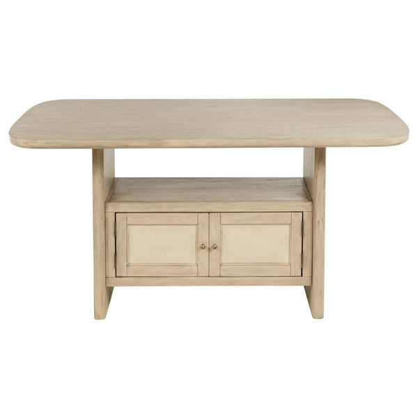 English Elm Kimpton Oak Veneer Counter Dining Table with Woven Cabinet Doors and Open Shelf B062P519919