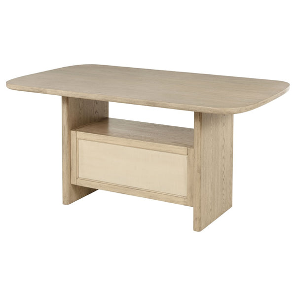 English Elm Kimpton Oak Veneer Counter Dining Table with Woven Cabinet Doors and Open Shelf B062P519919
