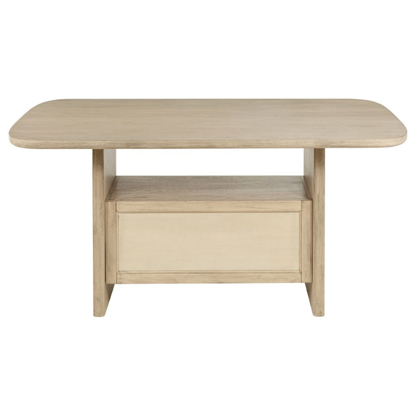 English Elm Kimpton Oak Veneer Counter Dining Table with Woven Cabinet Doors and Open Shelf B062P519919