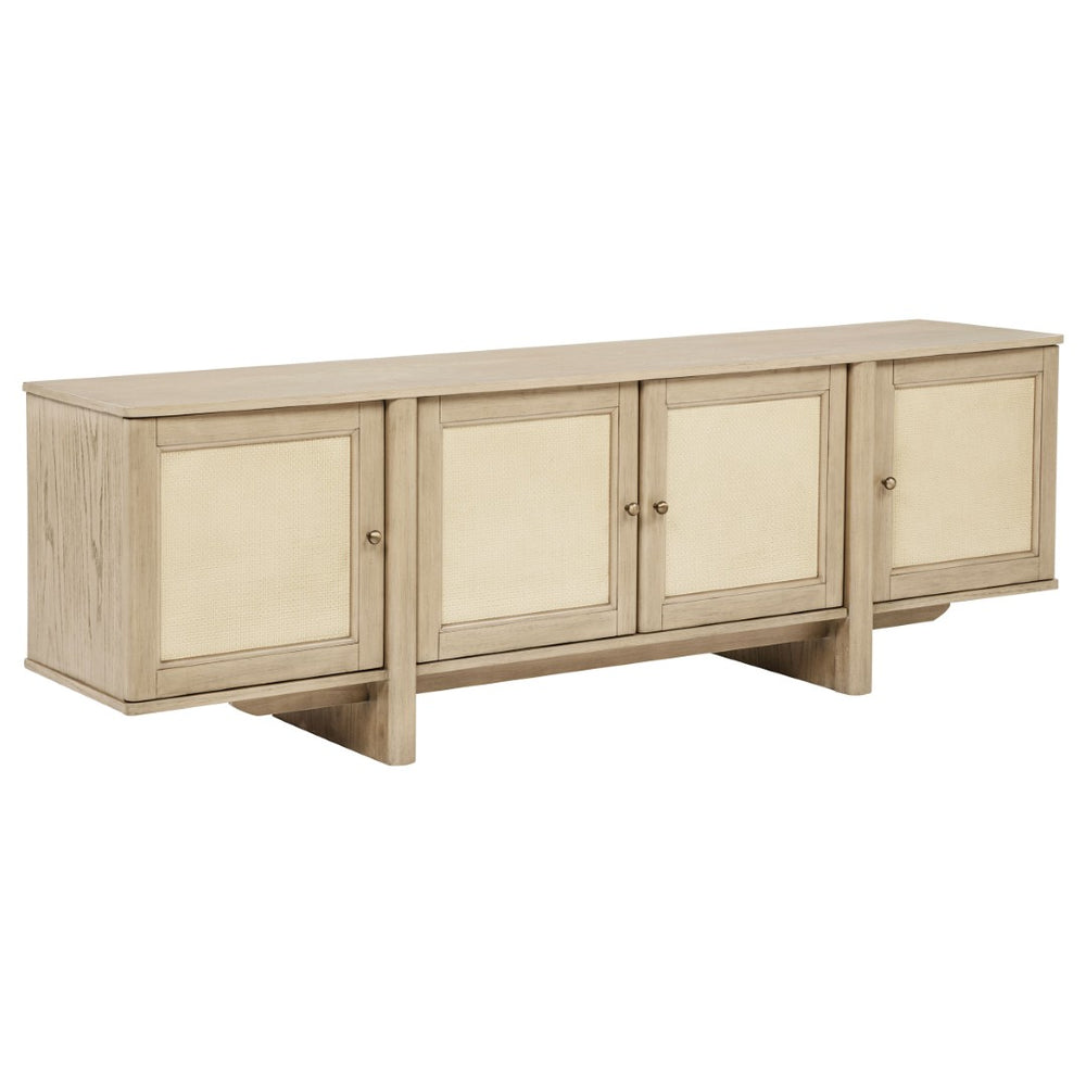 English Elm Kimpton Woven Cane Four Door Media Console with Antique Brass Oak Finish B062P519925