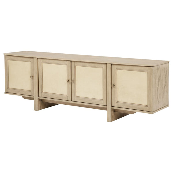 English Elm Kimpton Woven Cane Four Door Media Console with Antique Brass Oak Finish B062P519925