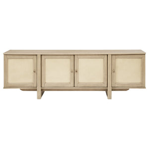 English Elm Kimpton Woven Cane Four Door Media Console with Antique Brass Oak Finish B062P519925